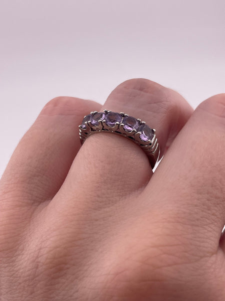 size 6 sterling silver 5 stone faceted amethyst ring