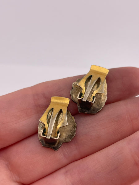 sterling silver enamel leaf clip-on gold wash earrings