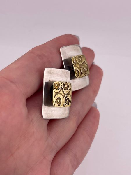 sterling silver & brass artisan Jane Edsall stoneless rectangle post earrings