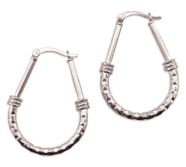 sterling silver textured U shaped hoop earrings