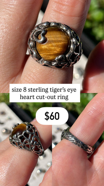 RESERVED PRIVATE LISTING -- sterling silver tiger’s eye heart ring A49
