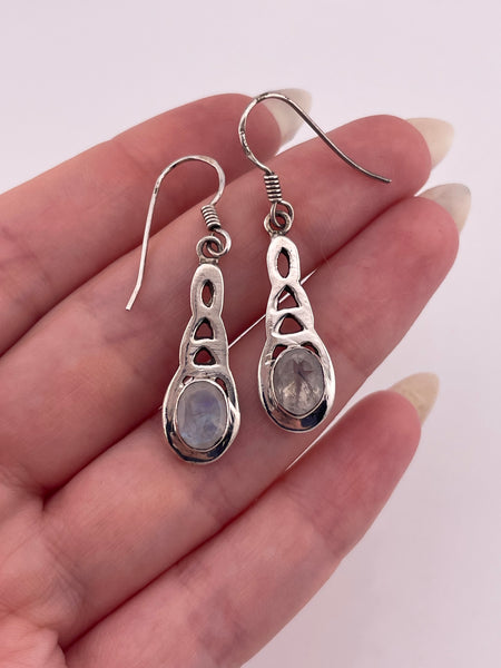 sterling silver faceted rainbow moonstone hook dangle earrings