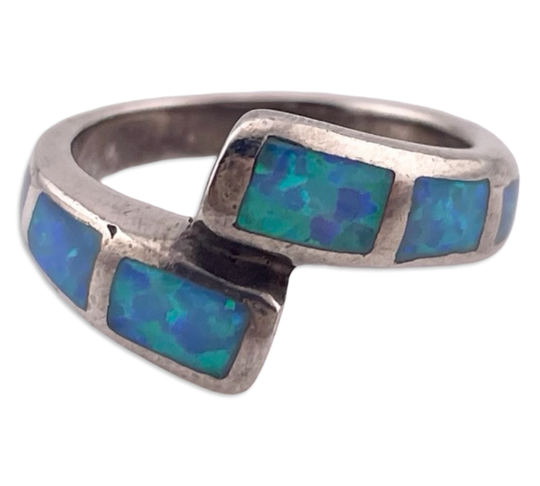 size 6.75 sterling silver blue opal simulant ring
