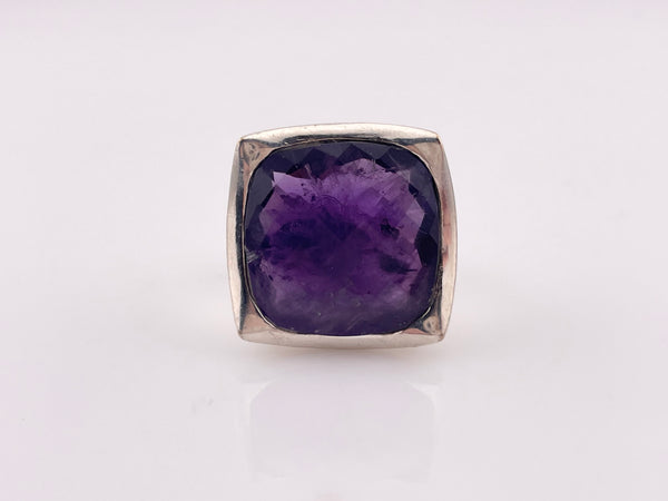 size 7.5 sterling silver chunky heavy faceted amethyst ring