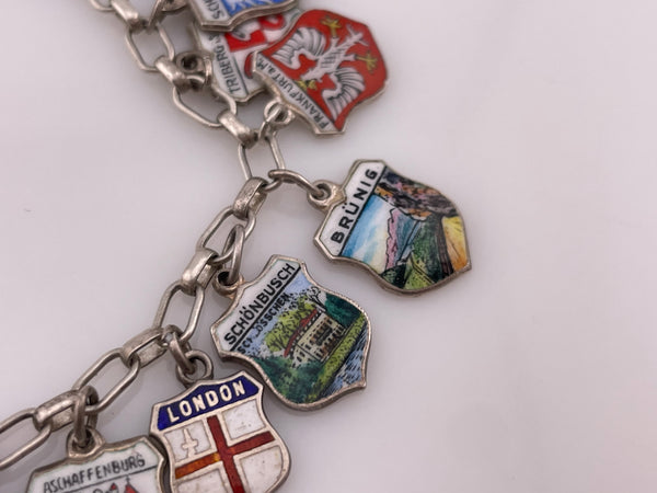 835 silver 7 1/2" 23 charms enamel tourist link bracelet