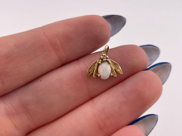 14k yellow gold small opal & diamond pendant