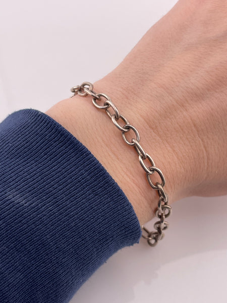 sterling silver 7 1/4" t-bar toggle clasp oval chain link bracelet
