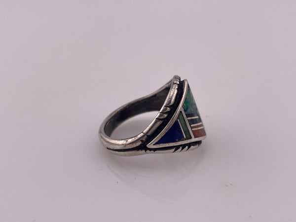 size 8.5 sterling silver multi-stone inlay ring