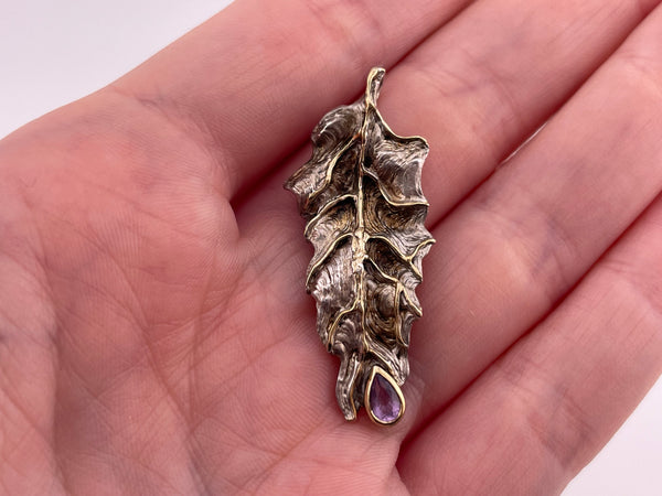 sterling silver gold wash Juvite amethyst leaf pendant