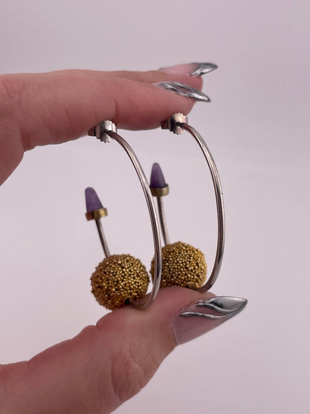 sterling silver amethyst gold wash spinning orbs partial hoop post earrings