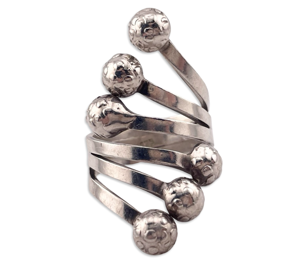 size 9.5 sterling silver stoneless bumpy orb bypass ring ***AS IS***