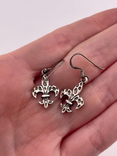 sterling silver fleur-de-lis hook dangle earrings