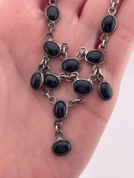 sterling silver 16-1/2" to 17-1/2" onyx chandelier necklace