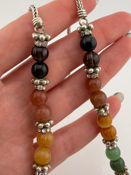 sterling silver colorful rainbow multi-gemstone & rhinestone necklace
