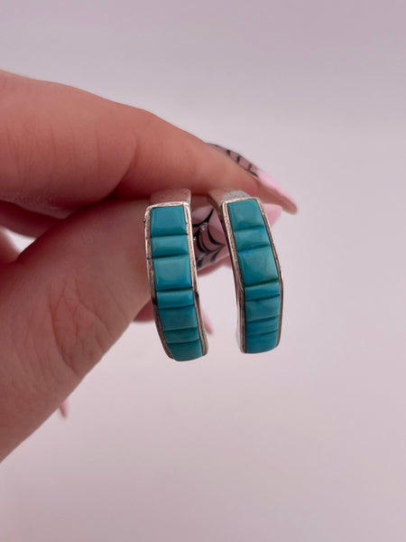 sterling silver stabilized turquoise half hoop post earrings