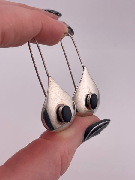 sterling silver onyx threader hook dangle earrings