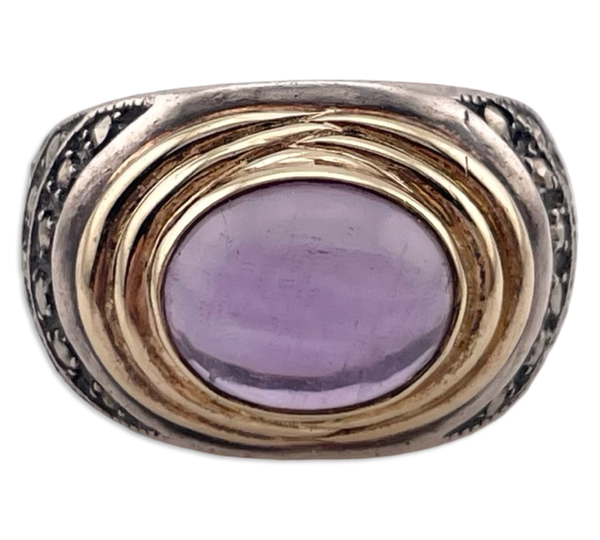 size 6 sterling silver & 14k gold amethyst marcasite ring