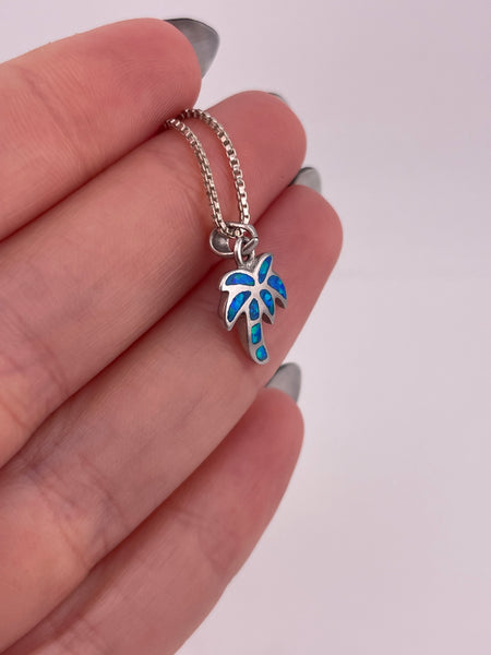 sterling silver 18-1/4" opal simulant palm tree necklace