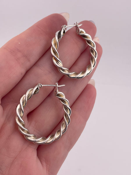 sterling silver 1-1/8" twisted hoop earrings