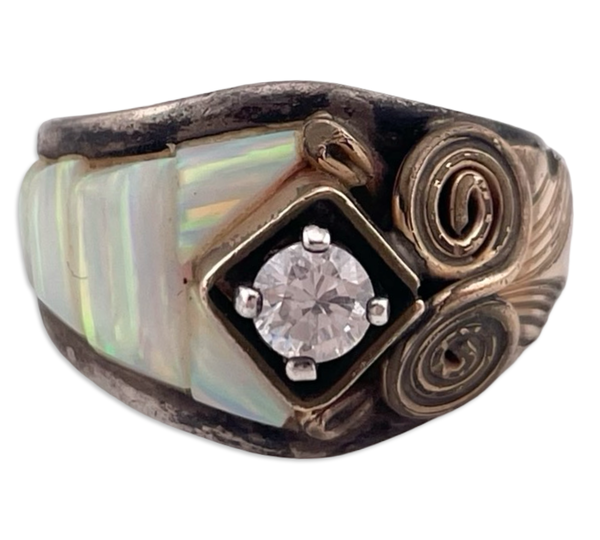 size 5.75 sterling silver gold filled synthetic opal rhinestone ring ***AS IS***