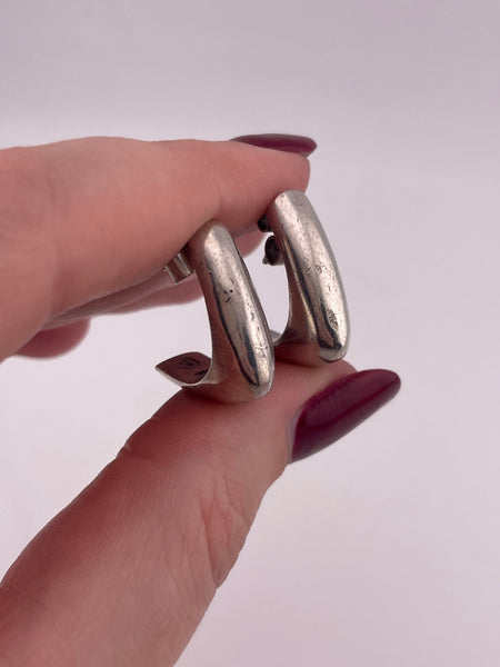 sterling silver Mexican modern L shaped chunky stoneless post earrings