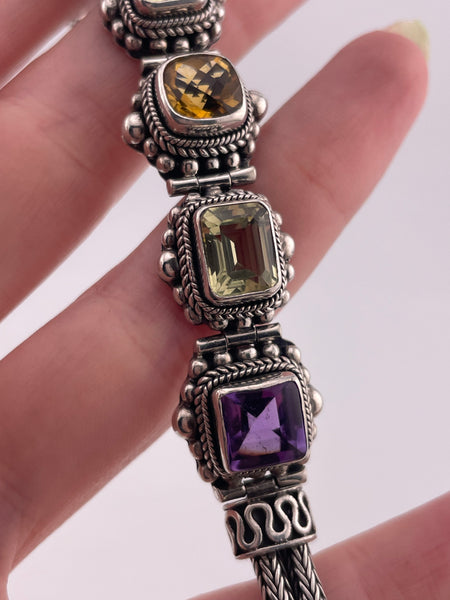 sterling silver 8 1/4" Suarti multi-gemstone link bracelet