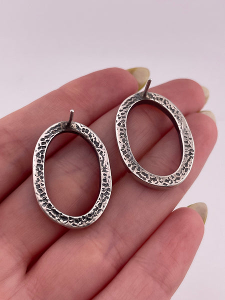 sterling silver stoneless textured thick oval post earrings
