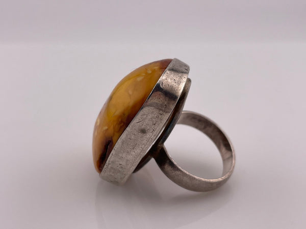 size 9 sterling silver large butterscotch amber ring