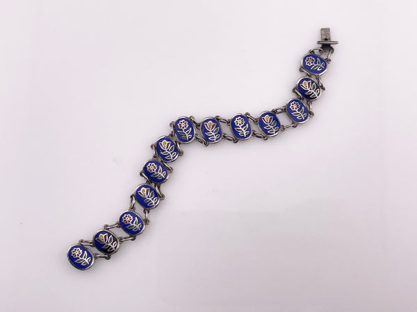 NOT STERLING - silver tone painted flower link bracelet **AS IS**