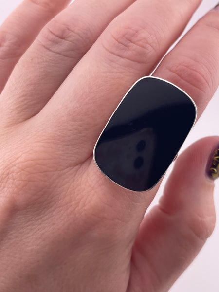 size 7.75 sterling silver black resin ring