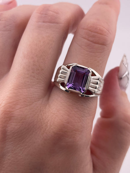 size 10 sterling silver faceted amethyst rectangle ring