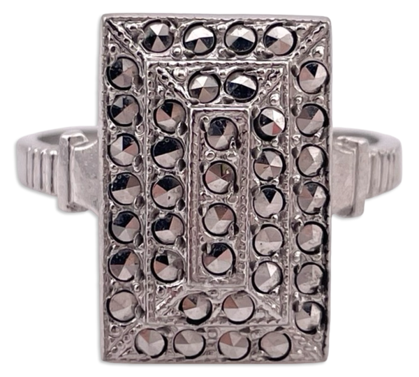 size 7.5 sterling silver rhodium plated marcasite ring