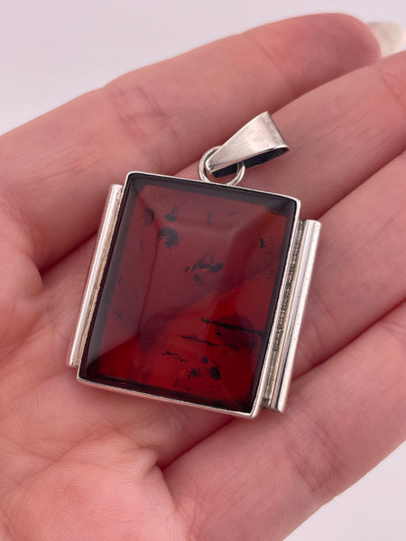 sterling silver shaped amber rectangle pendant