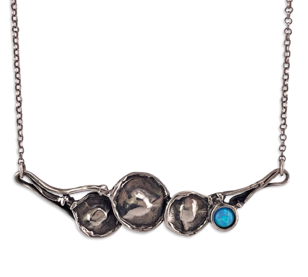 sterling silver lab opal abstract circles necklace