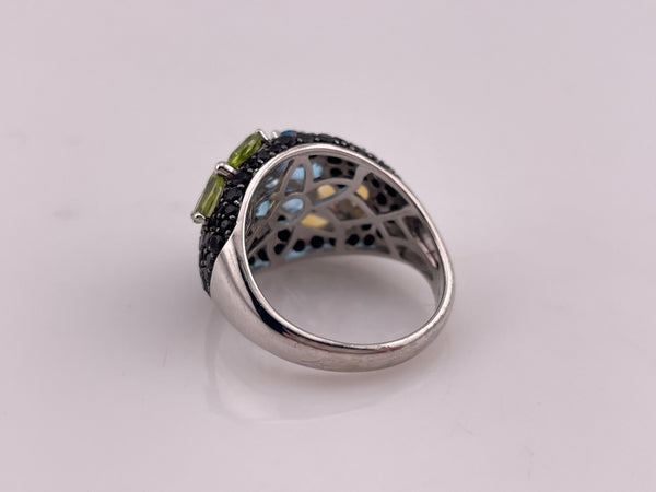 size 9.25 sterling silver multi-gemstone flower ring