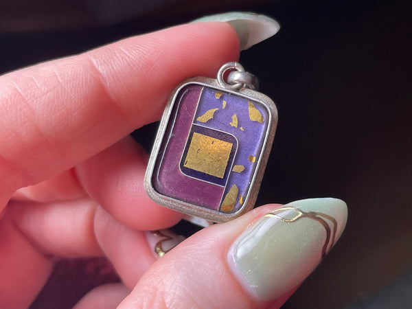 sterling silver glass gold flake pendant