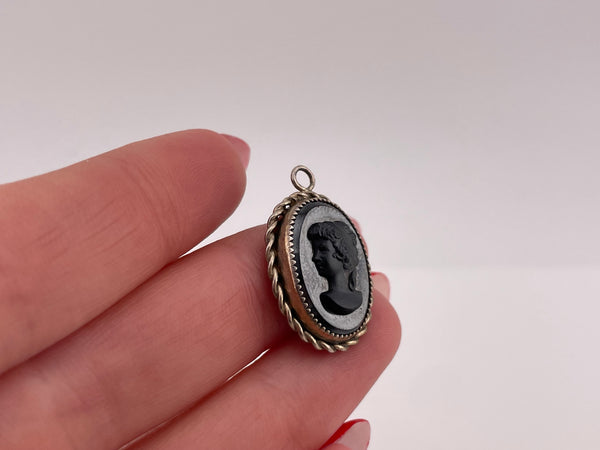 sterling silver black plastic cameo pendant