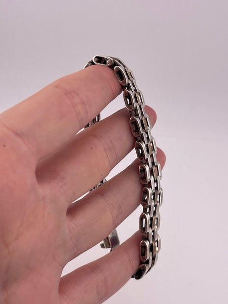 sterling silver & brass Mexican chunky stoneless gate link bracelet