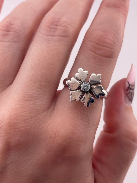 size 7 sterling silver Pandora Ale rhinestone snowflake ring