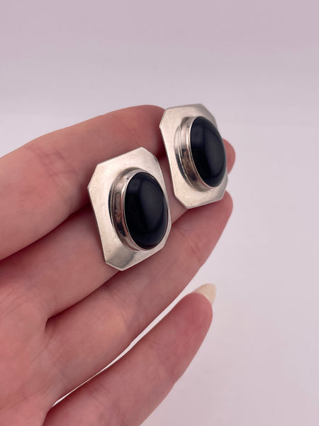 sterling silver onyx post earrings
