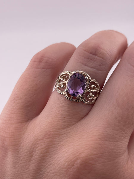 size 7 sterling silver faceted amethyst scroll cut-out ring