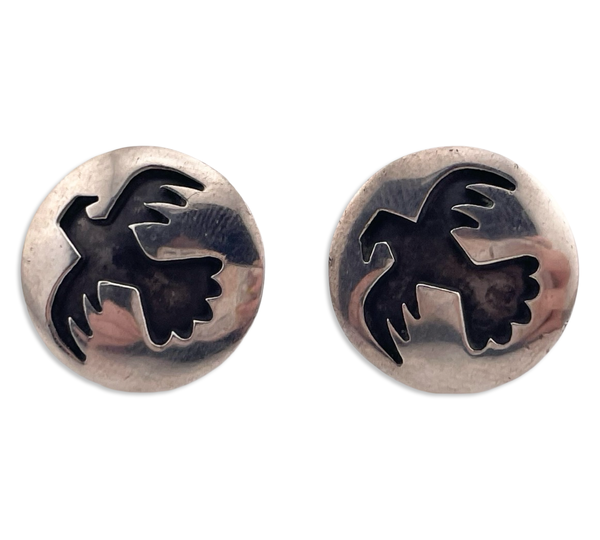 sterling silver thunderbird round stoneless screw-back earrings