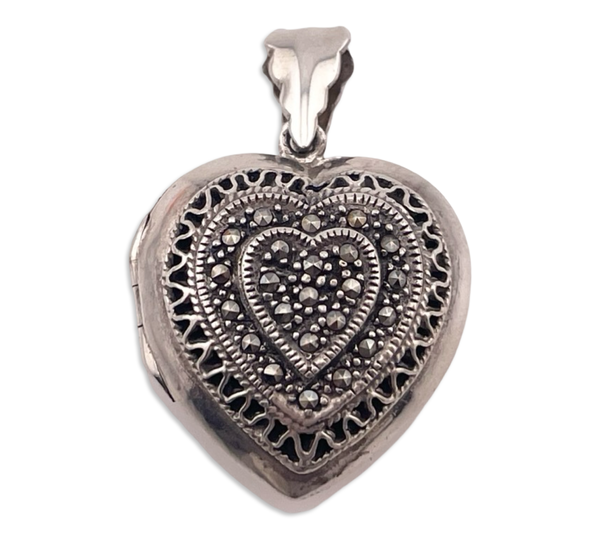 sterling silver marcasite heart locket pendant