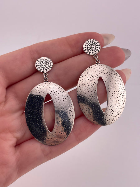 sterling silver stoneless small dot cut-out post dangle earrings