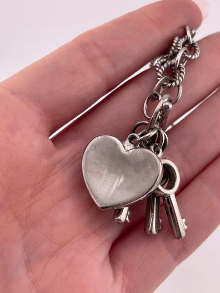 sterling silver heart key charm toggle clasp chain link necklace