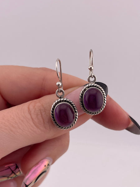 sterling silver amethyst hook dangle earrings