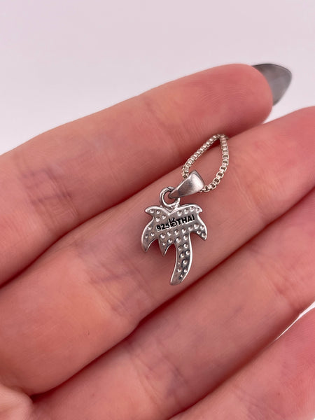 sterling silver 18-1/4" opal simulant palm tree necklace