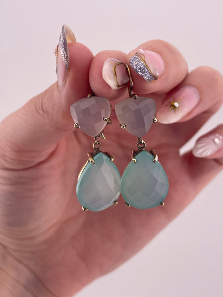 sterling silver gold wash faceted chalcedony dangle earrings