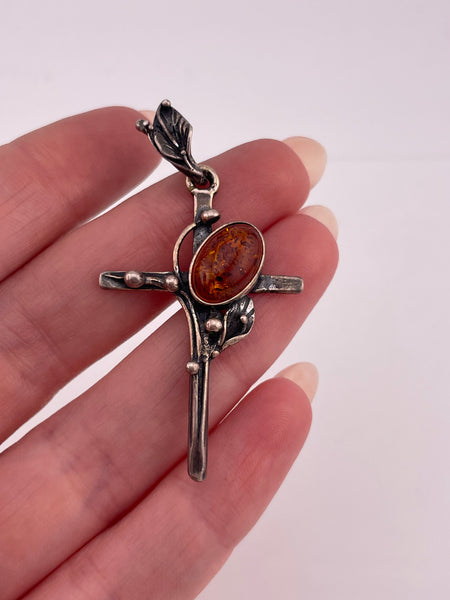 sterling silver amber cross pendant
