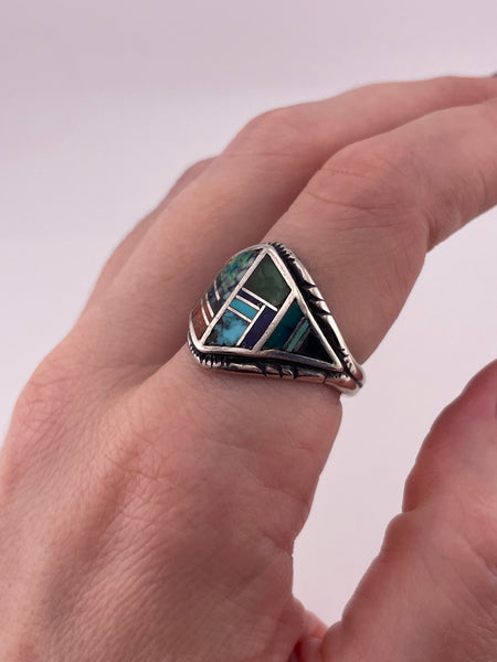 size 8.5 sterling silver multi-stone inlay ring